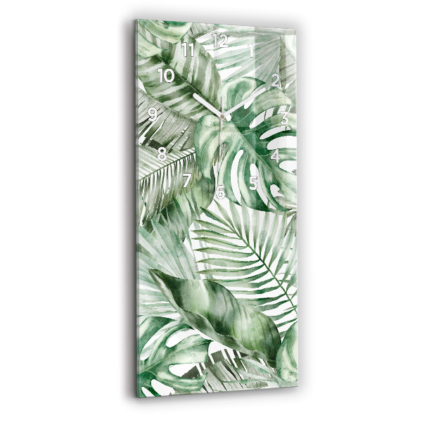 Modern vertical wall clock Painted plant leaves