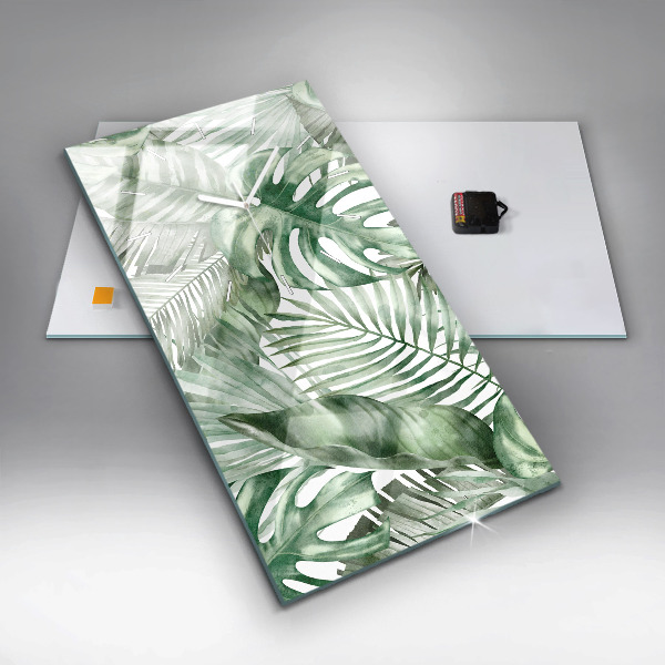 Modern vertical wall clock Painted plant leaves