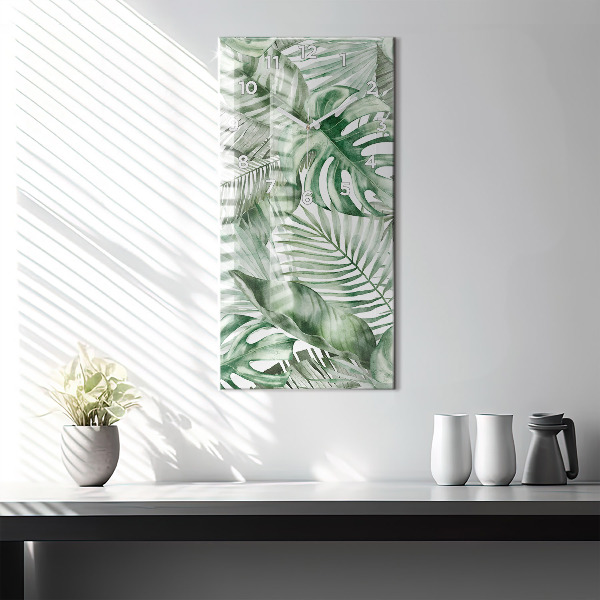 Modern vertical wall clock Painted plant leaves
