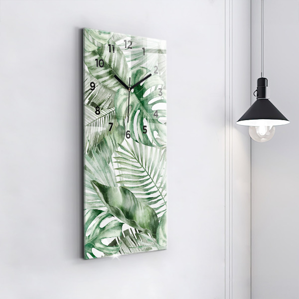 Modern vertical wall clock Painted plant leaves