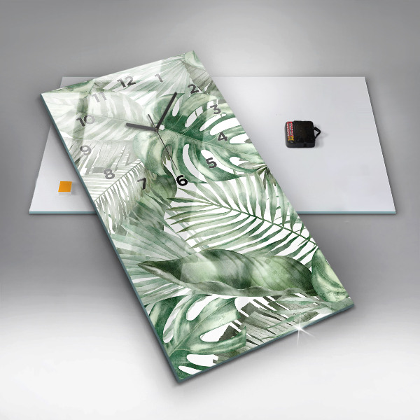 Modern vertical wall clock Painted plant leaves