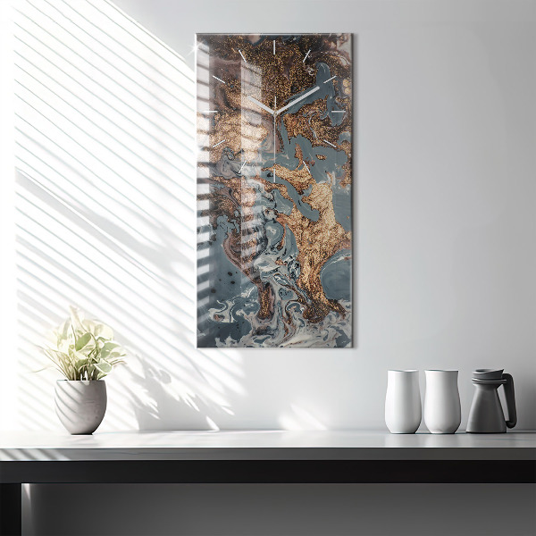 Modern vertical wall clock Marble gold abstract