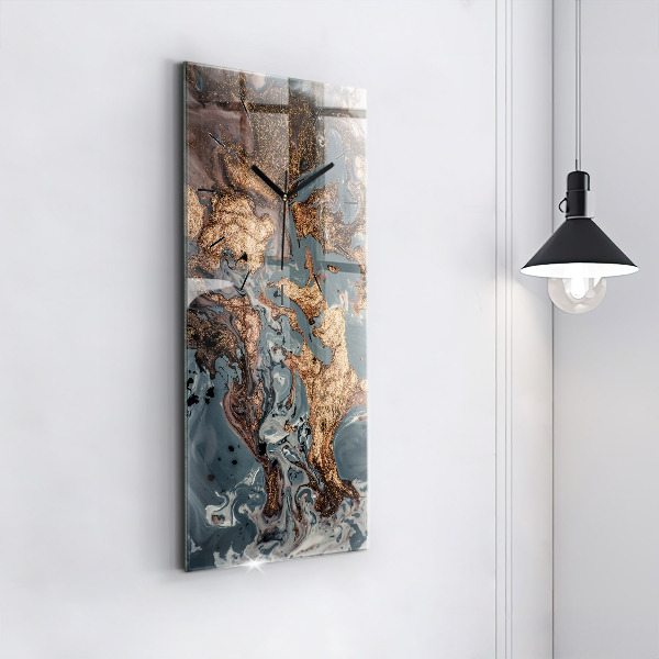Modern vertical wall clock Marble gold abstract