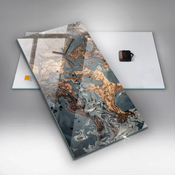Modern vertical wall clock Marble gold abstract