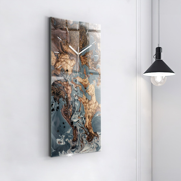 Modern vertical wall clock Marble gold abstract
