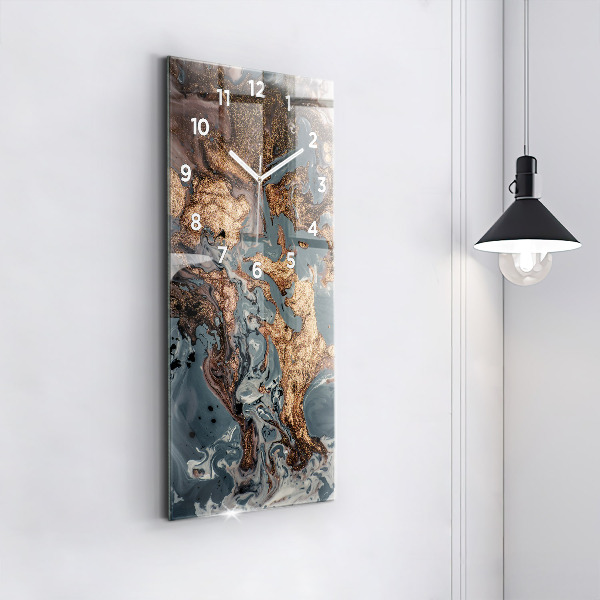 Modern vertical wall clock Marble gold abstract