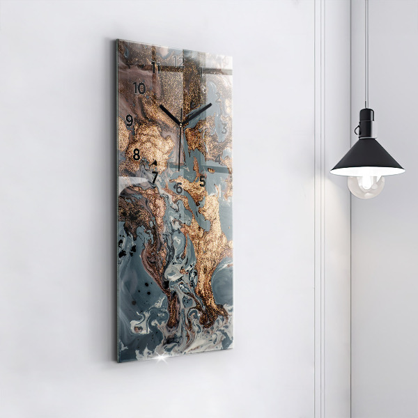 Modern vertical wall clock Marble gold abstract