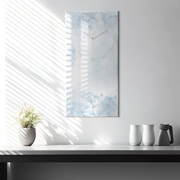 Modern vertical wall clock Sketch of plants
