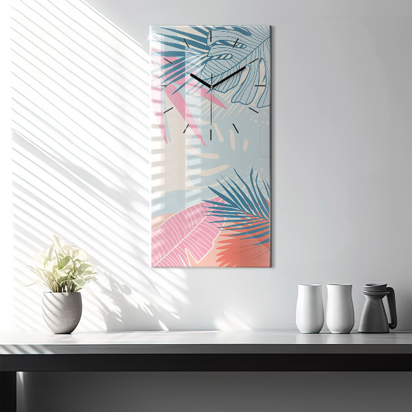 Modern vertical wall clock Pastel Leaves – Tropics