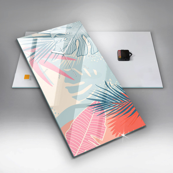 Modern vertical wall clock Pastel Leaves – Tropics