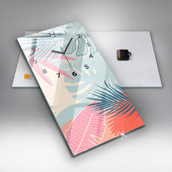Modern vertical wall clock Pastel Leaves – Tropics