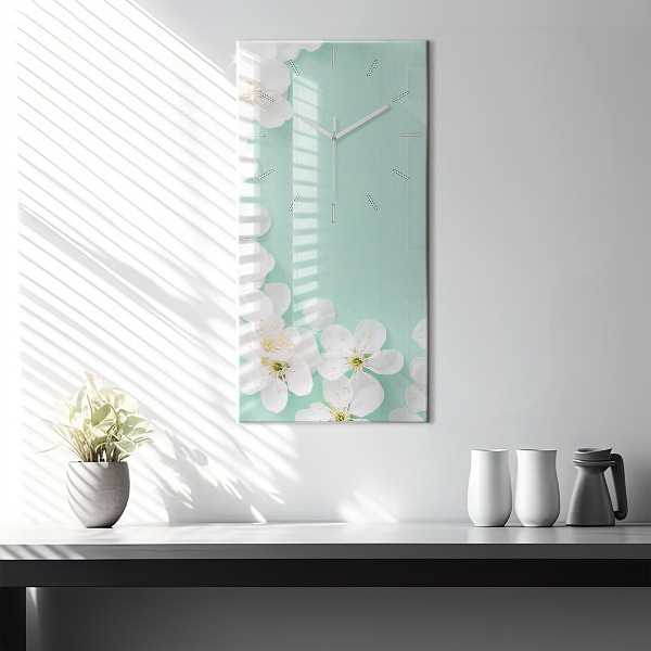 Modern vertical wall clock Blooming apple blossoms