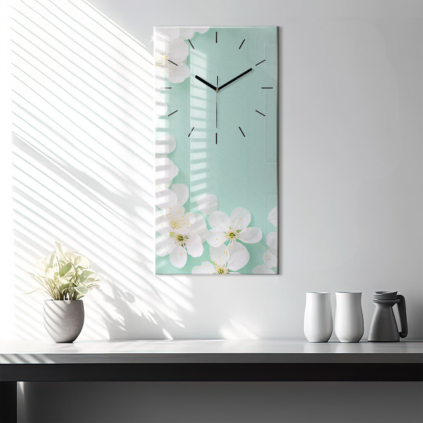 Modern vertical wall clock Blooming apple blossoms