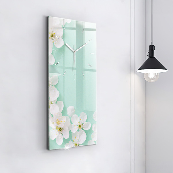 Modern vertical wall clock Blooming apple blossoms