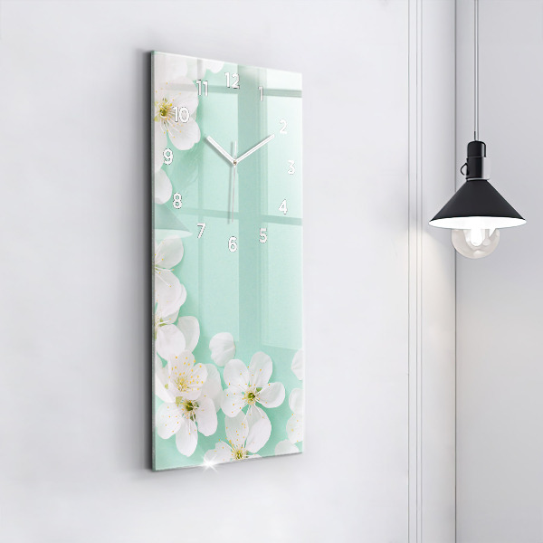 Modern vertical wall clock Blooming apple blossoms
