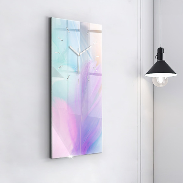 Modern vertical wall clock Colorful feathers