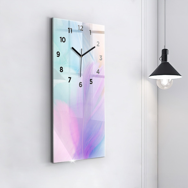 Modern vertical wall clock Colorful feathers