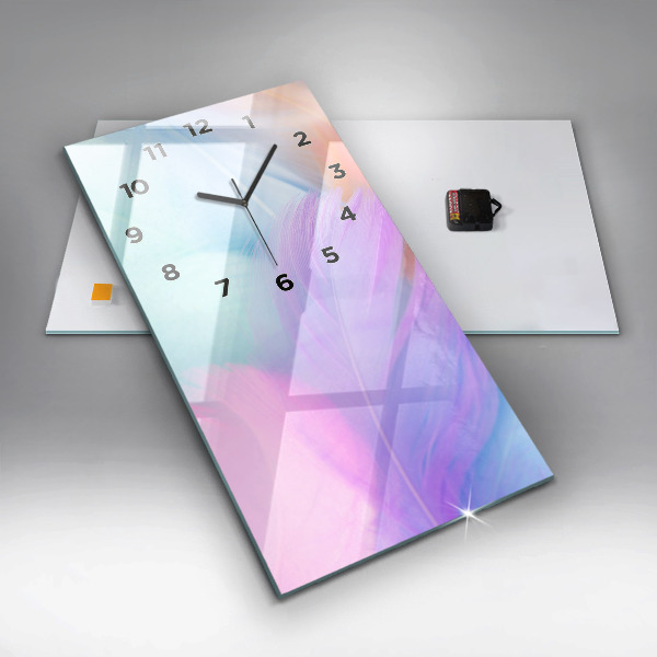 Modern vertical wall clock Colorful feathers