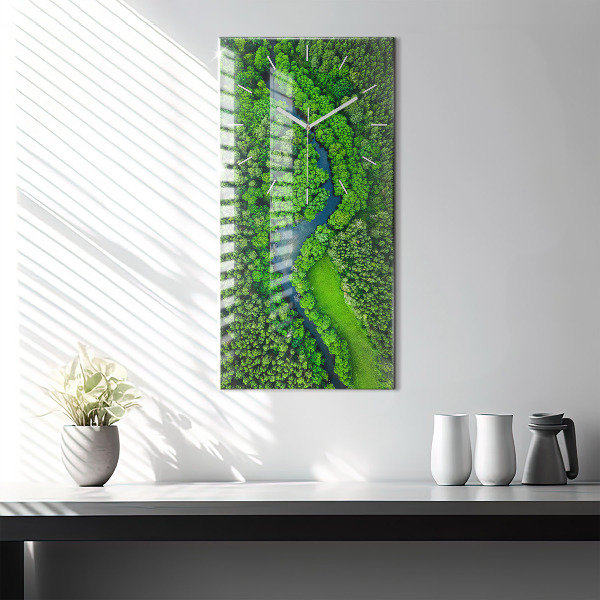 Modern vertical wall clock River in the forest