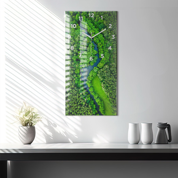 Modern vertical wall clock River in the forest
