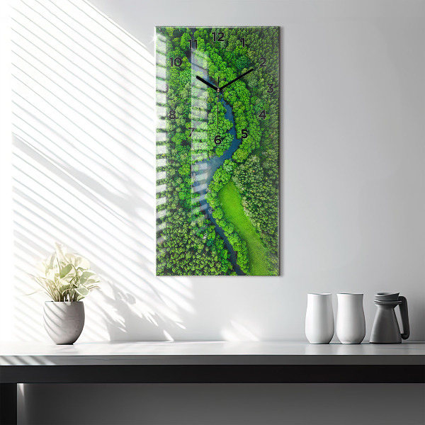 Modern vertical wall clock River in the forest