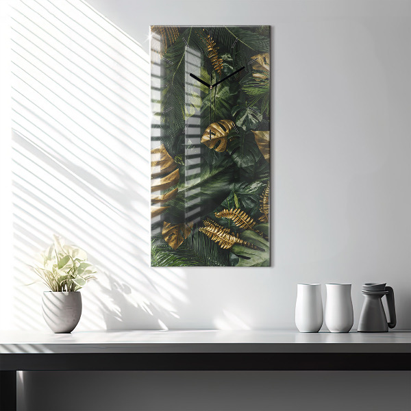 Modern vertical wall clock Jungle leaves