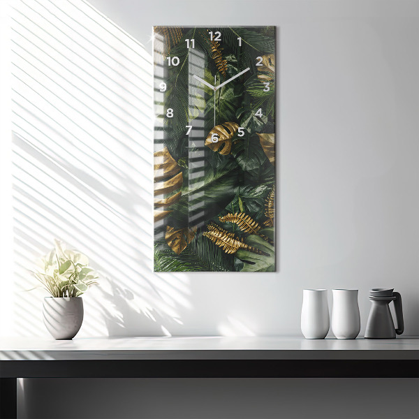 Modern vertical wall clock Jungle leaves