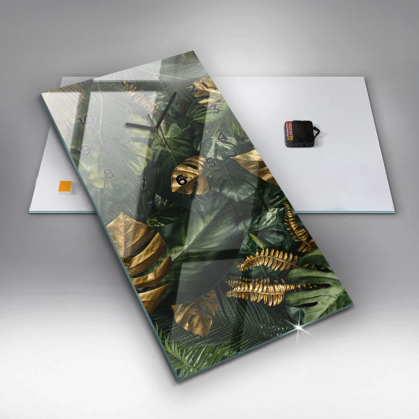 Modern vertical wall clock Jungle leaves