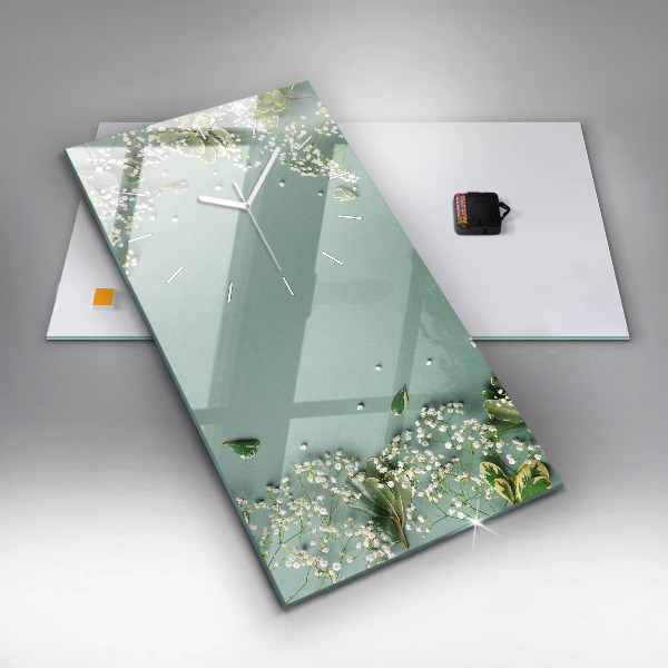 Modern vertical wall clock Delicate flowers