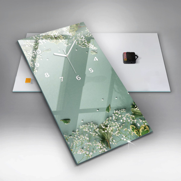 Modern vertical wall clock Delicate flowers