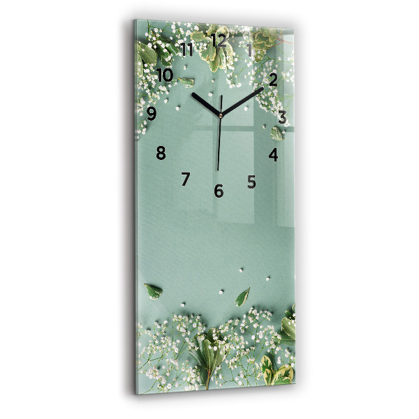 Modern vertical wall clock Delicate flowers