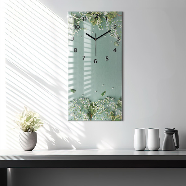 Modern vertical wall clock Delicate flowers