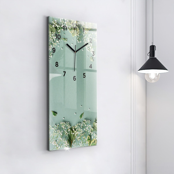 Modern vertical wall clock Delicate flowers