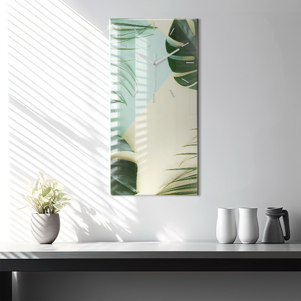 Modern vertical wall clock Monstera leaves