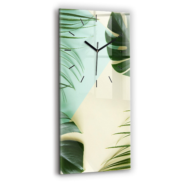 Modern vertical wall clock Monstera leaves