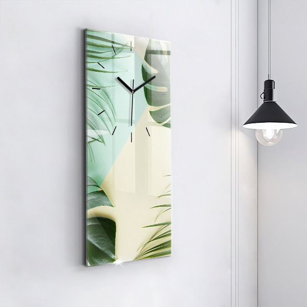 Modern vertical wall clock Monstera leaves
