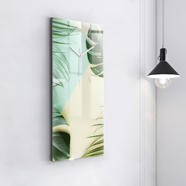 Modern vertical wall clock Monstera leaves