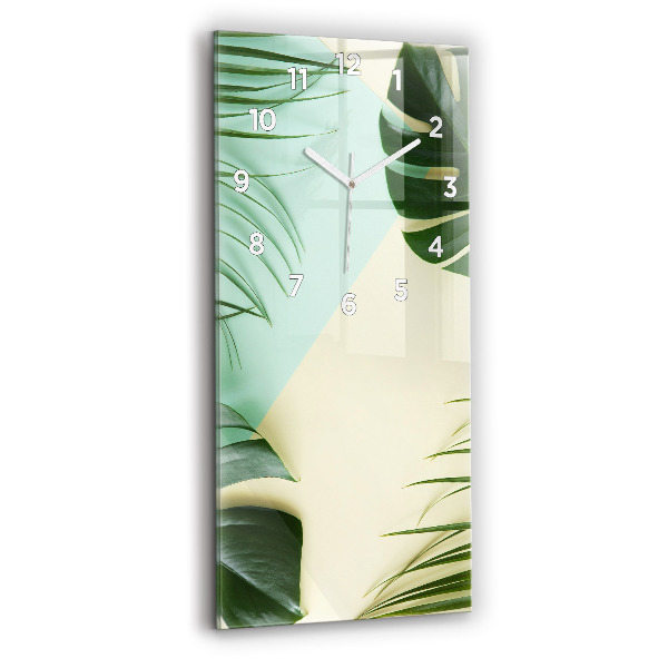 Modern vertical wall clock Monstera leaves