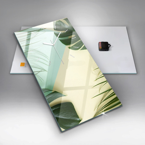 Modern vertical wall clock Monstera leaves
