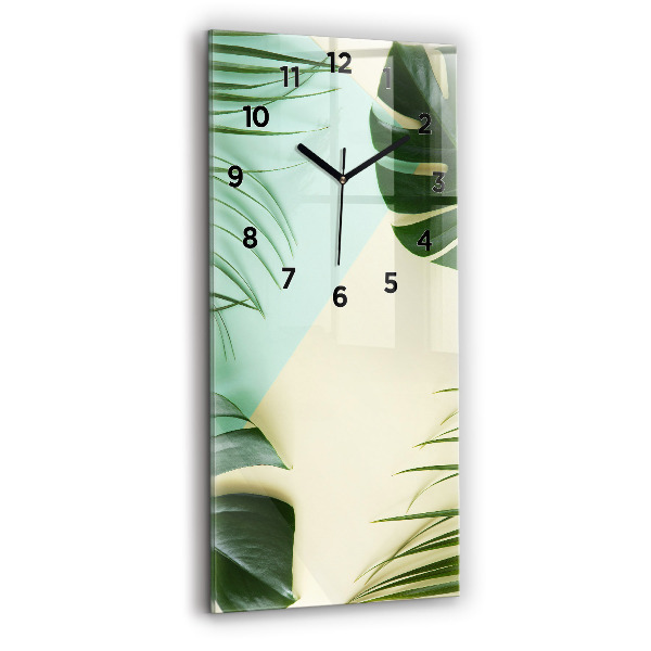 Modern vertical wall clock Monstera leaves