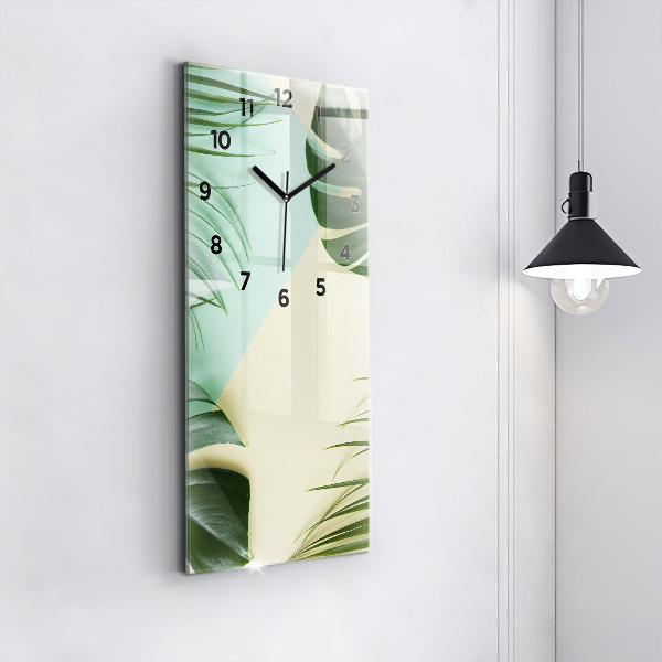 Modern vertical wall clock Monstera leaves
