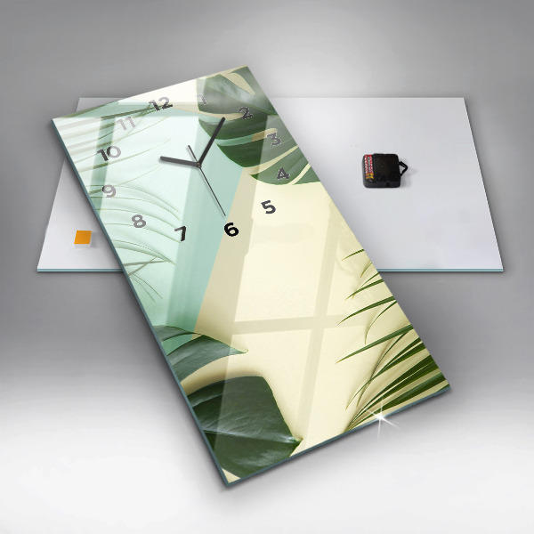 Modern vertical wall clock Monstera leaves