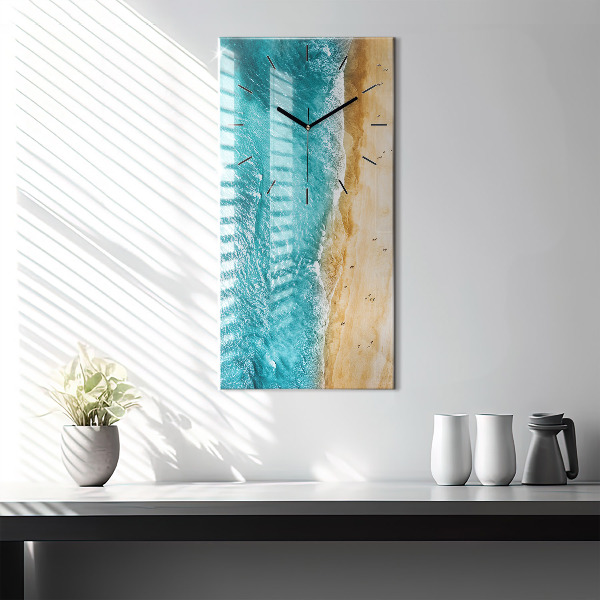 Modern vertical wall clock sea beach people