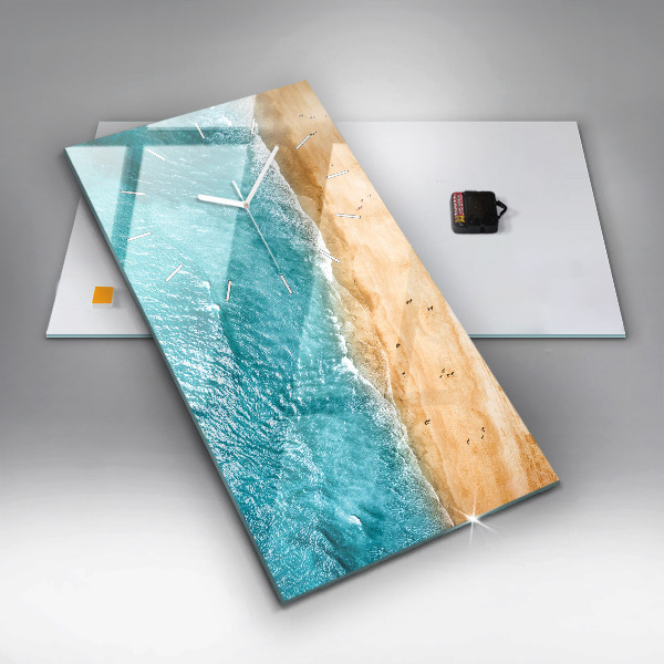 Modern vertical wall clock sea beach people