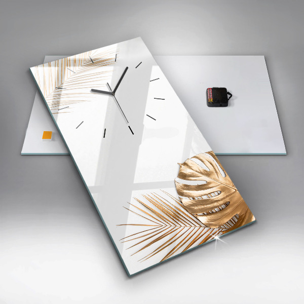Modern vertical wall clock Tropical leaves