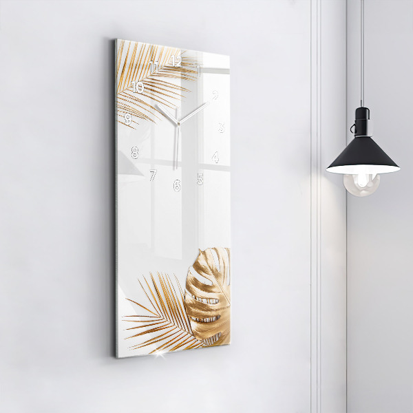Modern vertical wall clock Tropical leaves