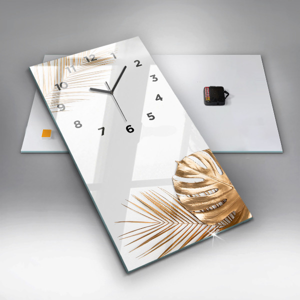Modern vertical wall clock Tropical leaves