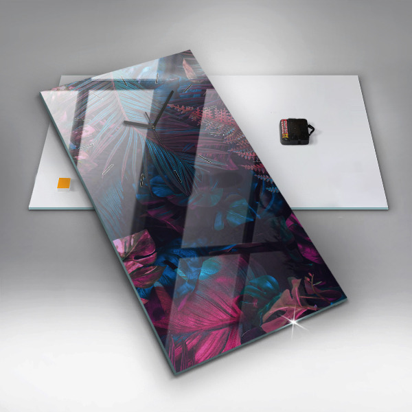Modern vertical wall clock Exotic flowers