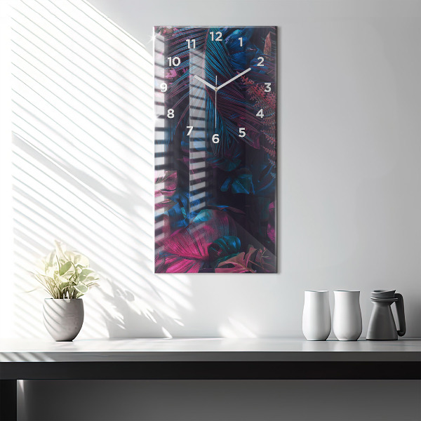 Modern vertical wall clock Exotic flowers