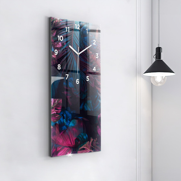 Modern vertical wall clock Exotic flowers